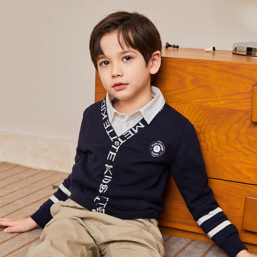 mettekids儿童毛衣春秋新款学院风童装中大男童V领休闲针织开衫 商品图2
