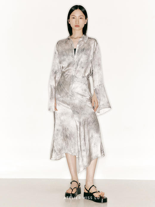 【糖霜星球】品牌定制印花桑蚕丝扇形长袖上衣/230031B 商品图0