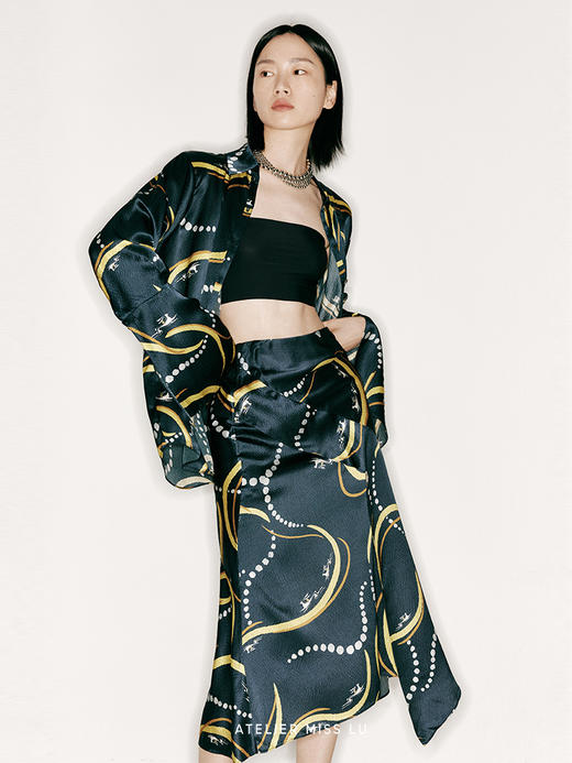 【昨夜派对】品牌定制印花桑蚕丝扇形长袖上衣/230031C 商品图3