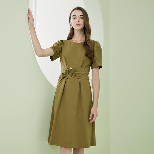 RF8B8斯尔丽瑟俪2023春夏新款洋气腰间褶皱设计感显瘦中长连衣裙小黑裙 商品图0