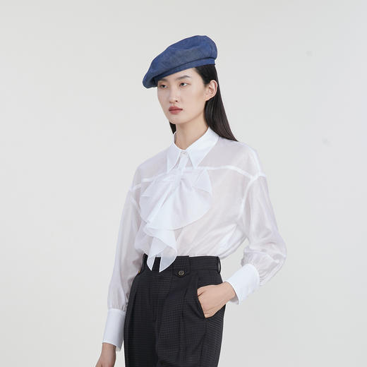 谜底通勤白衬衫女2023春季新款气质翻领单排扣衬衣长袖231MC0157 商品图1