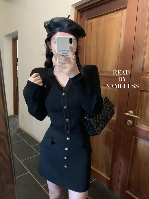 Read Nameless/黑魔鬼外套+白色蝴蝶结吊带+花瓶腰半裙 商品图7