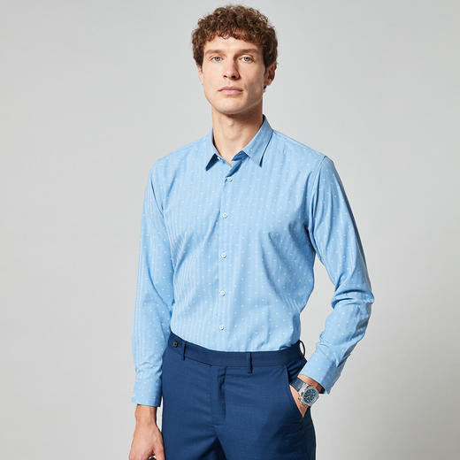 【专柜定制刺绣款】罗蒙春夏长袖衬衫男士商务休闲百搭波点印花微弹衬衣男 商品图1