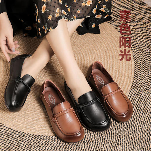 素色阳光 头层牛皮软底单鞋，牛筋平底、超软时尚女鞋 商品图4