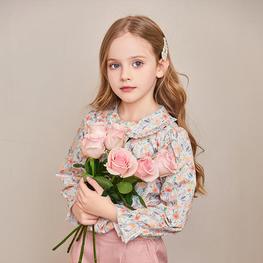 mettekids儿童衬衫春秋新款洋气时髦童装上衣女童娃娃领碎花衬衣 商品图3