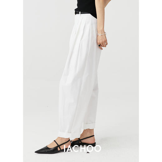 3421318003 iachoo百搭白色休闲裤压褶宽松阔腿裤女通勤设计 商品图3