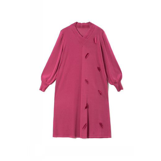 冰丝针织羽毛刺绣设计感a字裙V领过膝宽松连衣裙CC-58-58625 商品图4