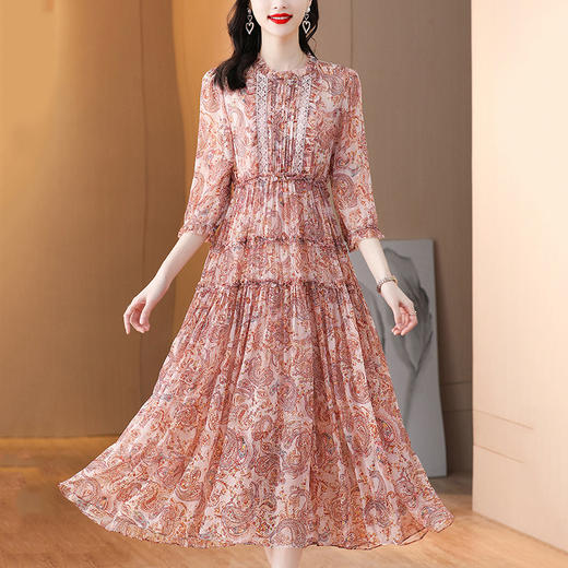 收腰显瘦，气质减龄过膝长裙法式碎花连衣裙AHM-nrg3069 商品图2