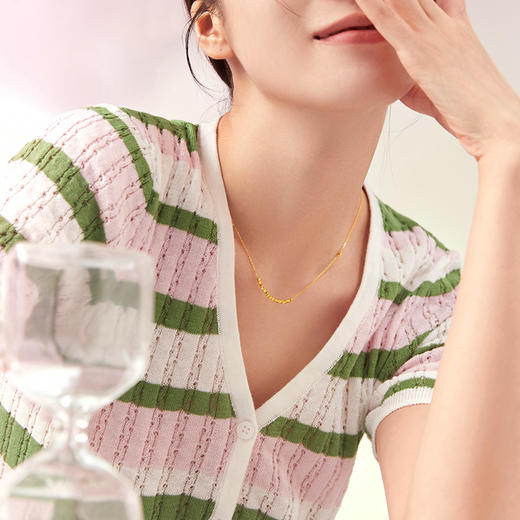 周六福5G黄金项链女款2代无极金系列时髦金计价足金颈饰串珠链坠 商品图2