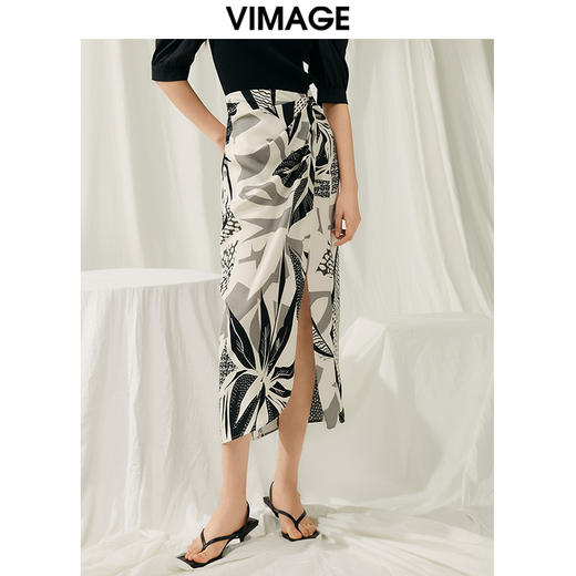 VIMAGE纬漫纪夏季新款高腰显瘦气质印花小众设计半裙V1906522 商品图3