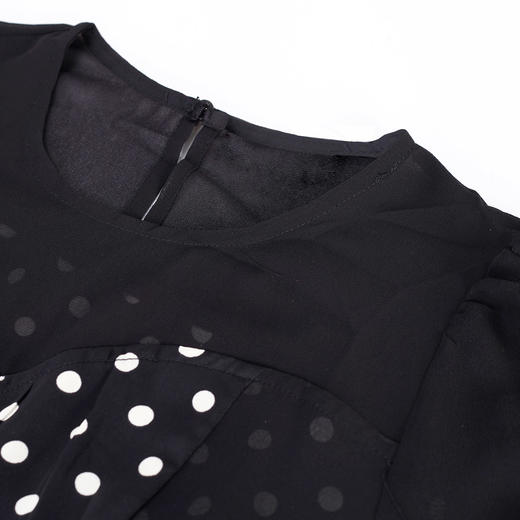 NF8V8斯尔丽瑟俪2023春夏新款通勤百搭圆领短袖拼接波点温婉气质连衣裙 商品图4