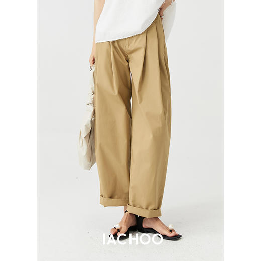 3421318003 iachoo百搭白色休闲裤压褶宽松阔腿裤女通勤设计 商品图2