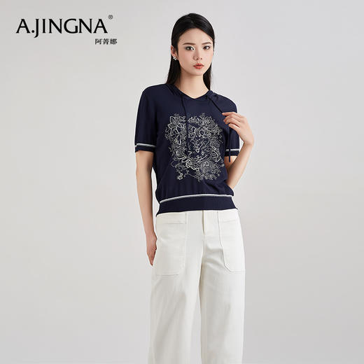 【商场同款】阿菁娜春季短袖连帽针织衫A28C301005 商品图2