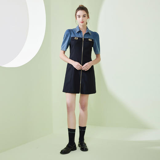 NF810斯尔丽瑟俪2023春夏新款洋气减龄金属拉链短袖连衣裙 商品图3