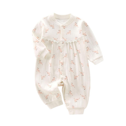 【幸运小鹿哈衣 纯棉的贴身穿】春装女宝宝衣服爬服花边长袖哈衣公主风无骨a类全棉婴儿连体衣 商品图4