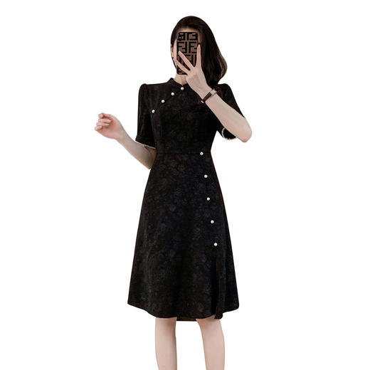 奢姿2025年夏装新款大码女装时尚圆领连衣裙胖妹妹钉珠设计裙子9932890831 商品图4