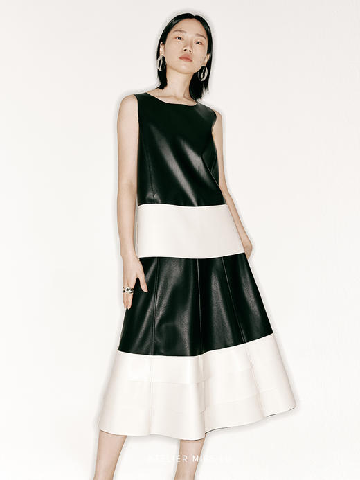 【夜愿】撞色拼接环保PU皮小A字背心/230029 商品图1