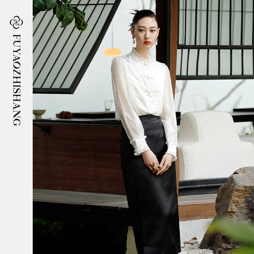 IWY/扶摇系列 立领拼接天丝衬衫 醋酸缎修身过膝半裙23FYB10+23FYS107 商品图2