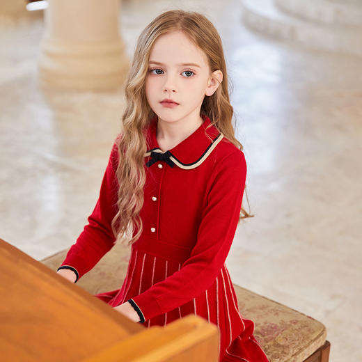 mettekids女童连衣裙春装2023新款中大童针织羊毛公主裙子洋气 商品图1