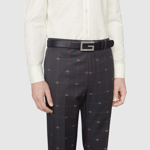 GUCCI 古驰 男士方形G搭扣双面皮革腰带 黑色 626974 AP0BN 1062 商品图3