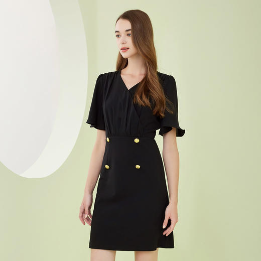 NF859斯尔丽瑟俪2023春夏新款OL风合体收腰显瘦V领简约小A摆连衣裙 商品图2