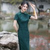 修身中国风，年轻长款改良版素雅复古日常可穿墨绿纯色旗袍裙GSJ-3316 商品缩略图3