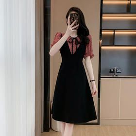 奢姿2024年夏装新款大码女装撞色拼接连衣裙胖妹妹绑带设计裙子9932890825