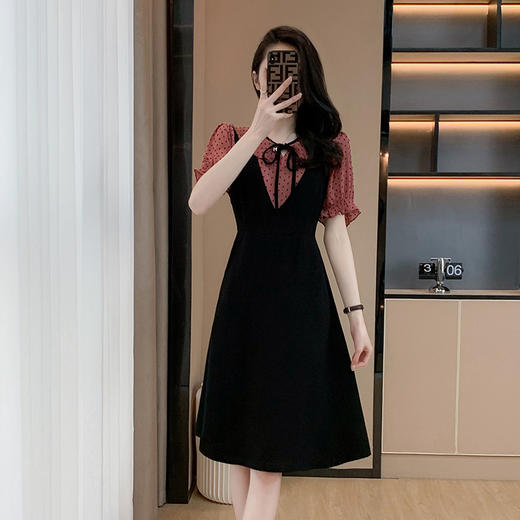 奢姿2024年夏装新款大码女装撞色拼接连衣裙胖妹妹绑带设计裙子9932890825 商品图0