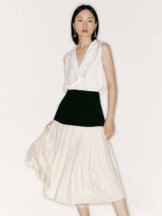 【夏至未至】拼色百褶中长款高腰半裙/230009 商品图3