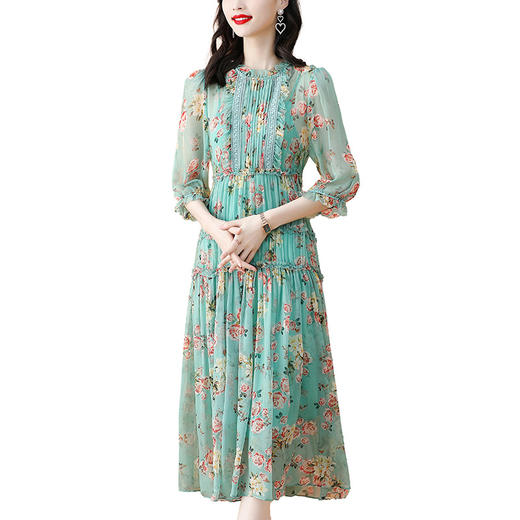 收腰显瘦，气质减龄过膝长裙法式碎花连衣裙AHM-nrg3069 商品图4