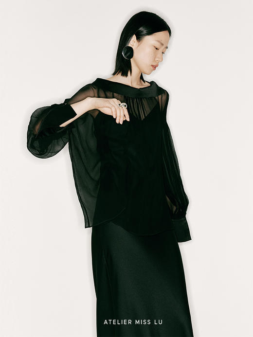 【重影】前后两穿设计桑蚕丝透视上衣/230016 商品图2