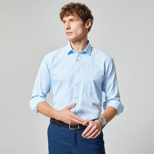 【精美刺绣】罗蒙春秋款男士长袖衬衫纯色简约商务正装职业工装衬衣通勤衬衫男 商品图4