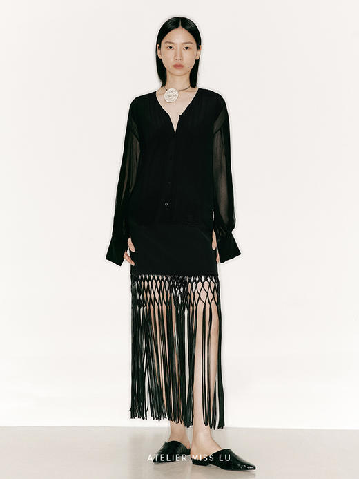 【叠影】虚实相间设计桑蚕丝长袖上衣/230026 商品图0