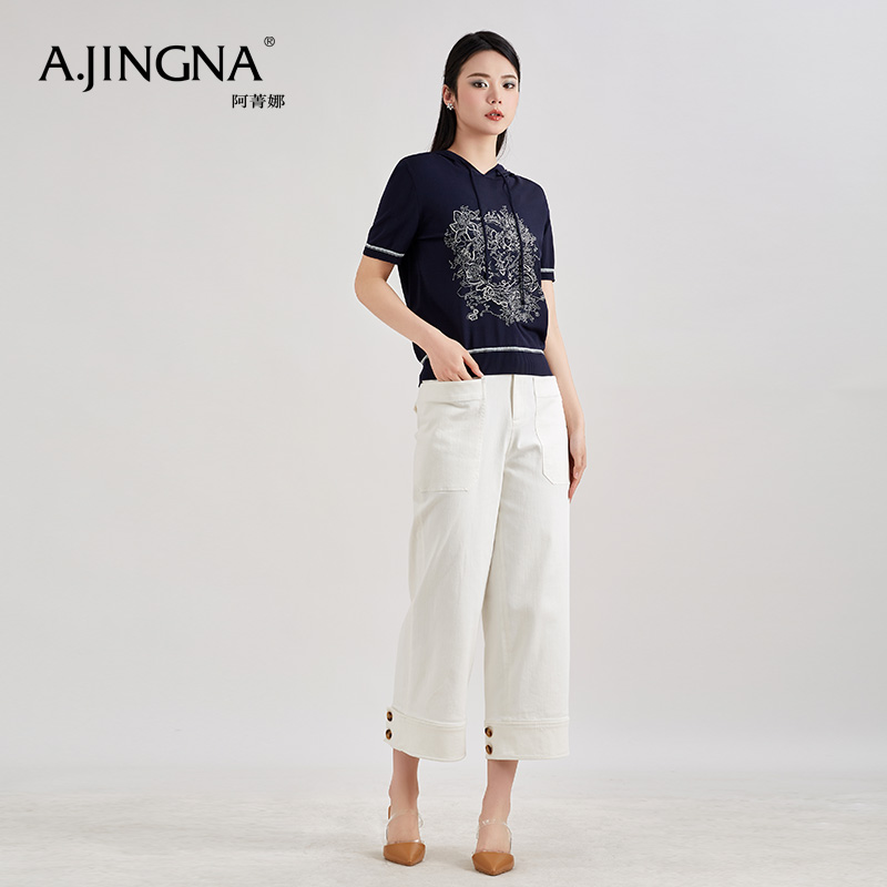 【商场同款】阿菁娜春季短袖连帽针织衫A28C301005