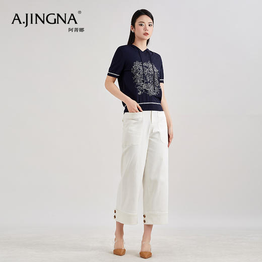 【商场同款】阿菁娜春季短袖连帽针织衫A28C301005 商品图0