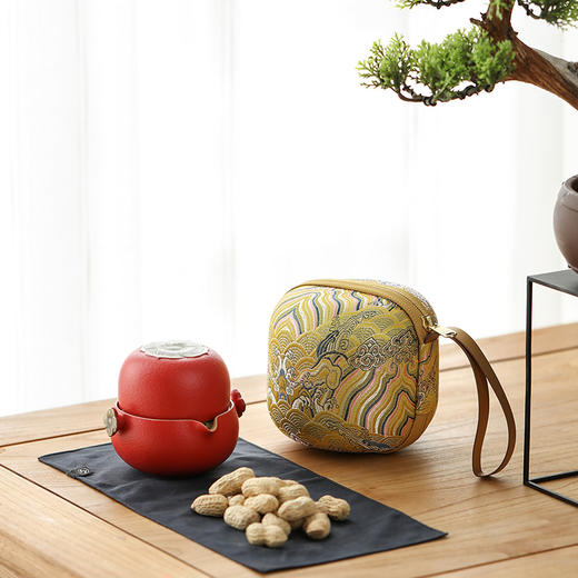 万仟堂 | 事事如意·快客杯2 旅行茶具 陶瓷一壶一杯 旅行茶具套装 水果茶具 便携包 事事如意 朱漆釉 商品图1