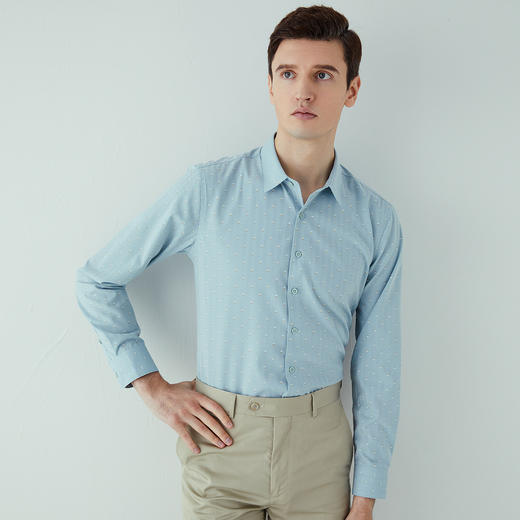 【专柜定制刺绣款】罗蒙春夏长袖衬衫男士商务休闲百搭波点印花微弹衬衣男 商品图5