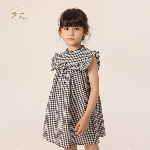 【马克珍妮 芦芙】夏装新款 女童法式木耳边格纹连衣裙230395 商品图0