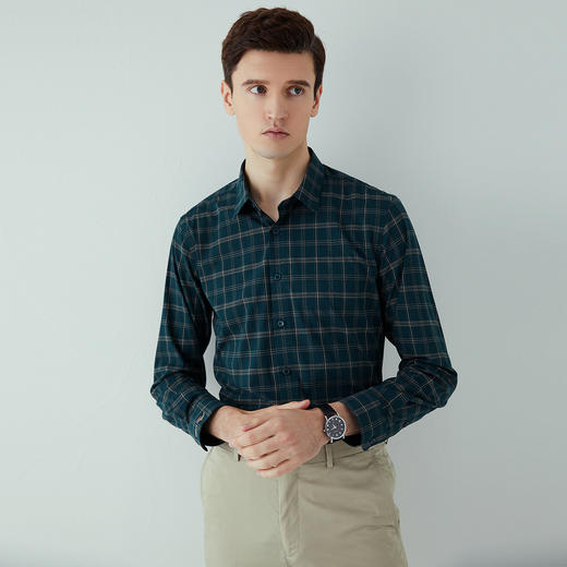 99XC42DC003【专柜定制刺绣款】罗蒙春夏长袖衬衫男士商务休闲百搭弹力刺绣格子衬衣男 商品图4