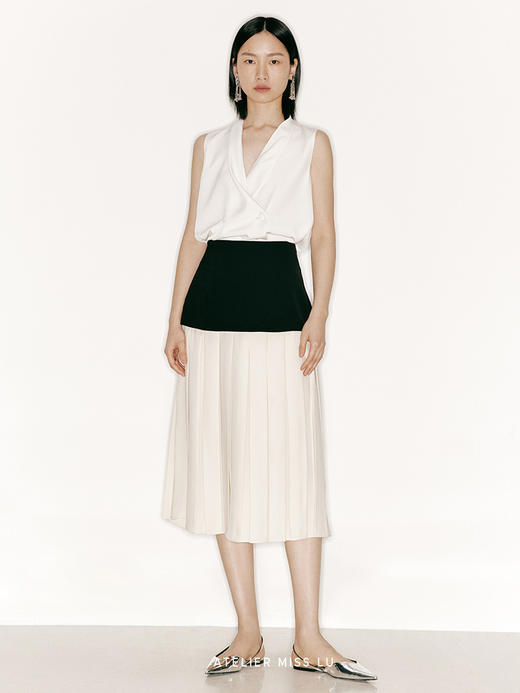 【夏至未至】拼色百褶中长款高腰半裙/230009 商品图0