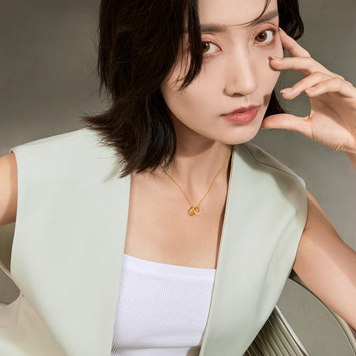 周六福黄金项链女5G计价足金2代无极金系列时髦金环扣链坠套链 商品图2