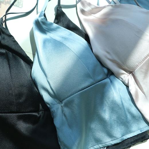 真丝拼接蕾丝美背无钢圈文胸内衣短吊带  带胸垫 商品图0