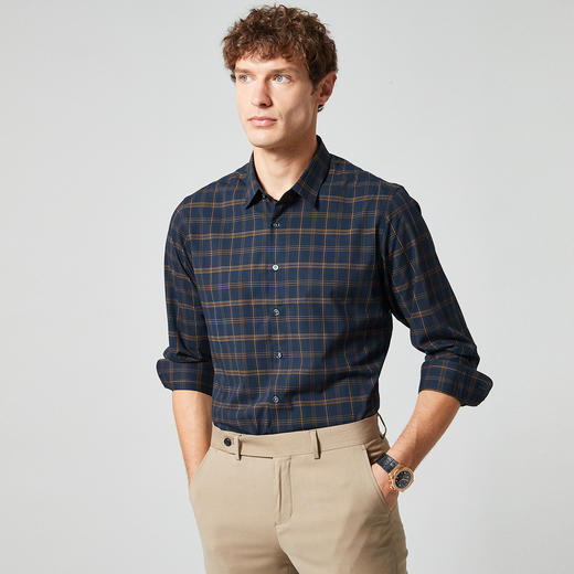 99XC42DC003【专柜定制刺绣款】罗蒙春夏长袖衬衫男士商务休闲百搭弹力刺绣格子衬衣男 商品图2