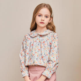mettekids儿童衬衫春秋新款洋气时髦童装上衣女童娃娃领碎花衬衣