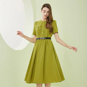 RF8E3斯尔丽瑟俪2023春夏新款猎装口袋单排扣收腰A摆百搭中长连衣裙