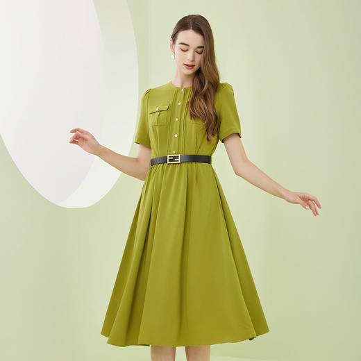 RF8E3斯尔丽瑟俪2023春夏新款猎装口袋单排扣收腰A摆百搭中长连衣裙 商品图0