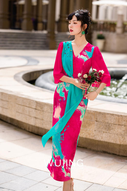 3022092 海棠醉日 树莓红连衣裙 雾境 商品图3