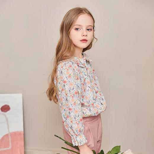 mettekids儿童衬衫春秋新款洋气时髦童装上衣女童娃娃领碎花衬衣 商品图2