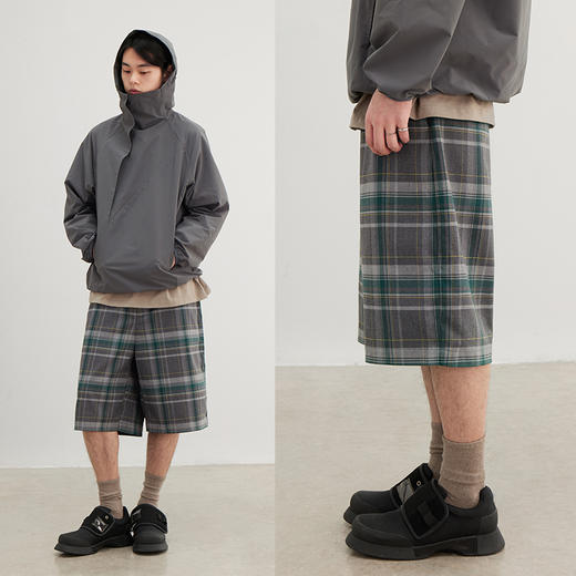 CryingCenter 复古绿调格纹五分裤中裤 搭配叠穿造型 哭喊中心 商品图2