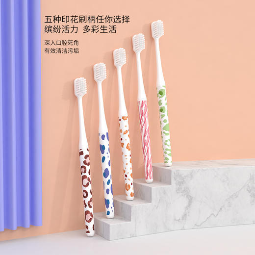 「一盒五支装」悦按小头牙刷 手柄印花PET盒五支装成人家用护齿牙刷软毛口腔护理 商品图3